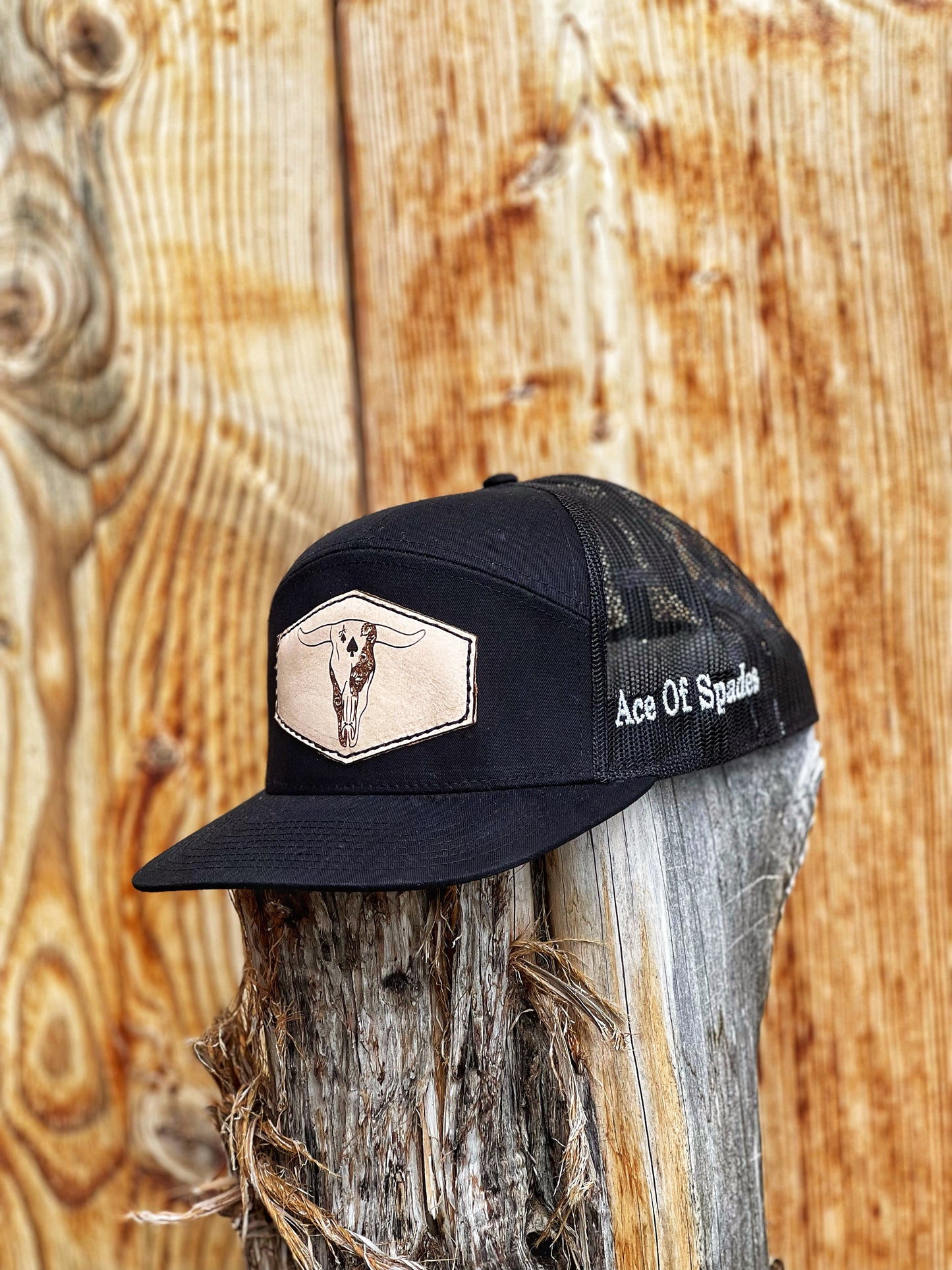 AØS Leather Patch Logo Snapback (Richardson 168) - Flat Bill