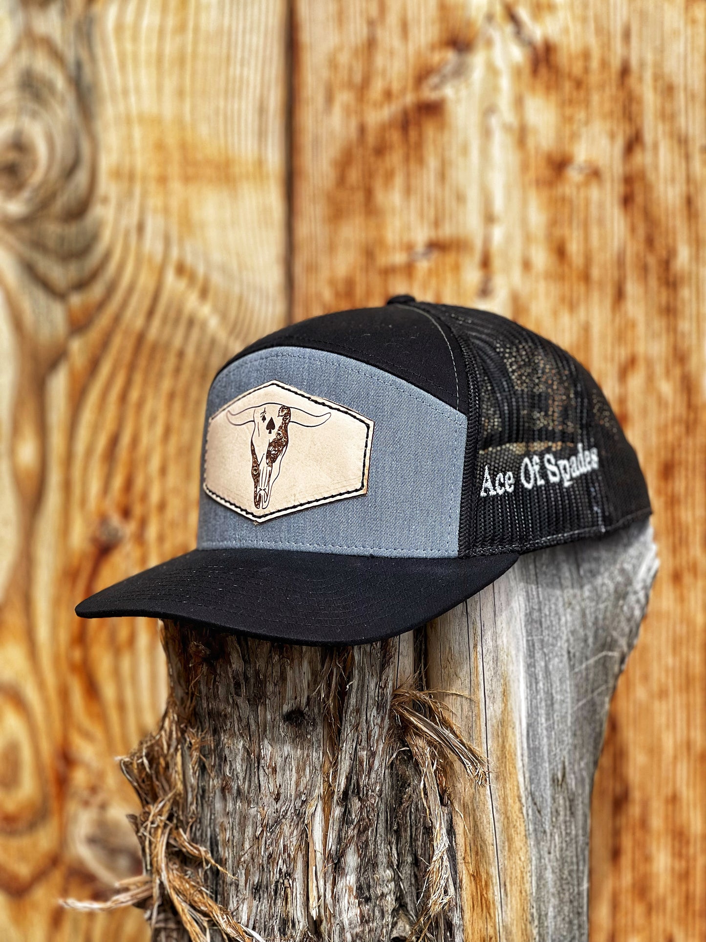 AØS Leather Patch Logo Snapback (Richardson 168) - Flat Bill